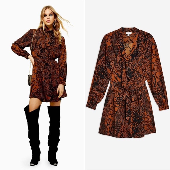 Topshop Dresses & Skirts - Topshop Animal Print Long Sleeve Dress